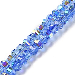 Bleu Royal Transparentes perles de verre de galvanoplastie brins, couleur ab , facettes lanterne, bleu royal, 6x4.5mm, Trou: 1.4mm, Environ 98 pcs/chapelet, 17.72'' (45 cm)