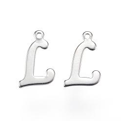 Stainless Steel Color 304 Stainless Steel Letter Charms, Letter.L, Stainless Steel Color, 14x8x0.8mm, Hole: 1mm