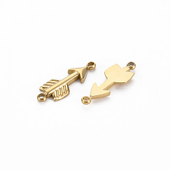 Golden Ion Plating(IP) 304 Stainless Steel Connector Charms, Cadmium Free & Nickel Free & Lead Free, Arrow, Golden, 16x5.5x1.5mm, Hole: 1mm