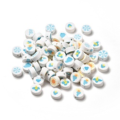 Others Handmade Polymer Clay Beads, Flat Round, Weather Pattern, 9.5~10x4.5mm, Hole: 1.4mm