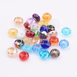 Couleur Mélangete Perles de verre à facettes, perles de rondelle avec grand trou , couleur mixte, 14x8mm, Trou: 6mm