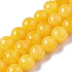 Золотистый Природные окрашенные желтый нефрит драгоценный камень шарик нити, круглые, золотые, 10 мм, отверстие : 1 мм, около 40 шт / нитка, 15.7 дюйм