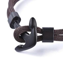 Camel Polyester Cord Multi-strand Bracelets, with Alloy Anchor Clasps, Gunmetal, Camel, 21cm