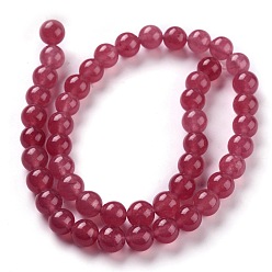Cerise Natural White Jade Beads, Round, Dyed, Cerise, 8mm, Hole: 1mm, about 49pcs/strand, 15.16''(38.5cm)