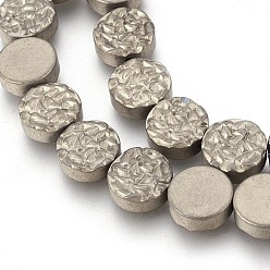 Antique Bronze Plated Electroplated Non-magnetic Synthetic Hematite Beads Strands, Frosted, Flat Round, Antique Bronze Plated, 10x4mm, Hole: 1mm, about 40pcs/strand, 15.94 inch(40.5cm)
