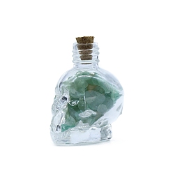 Aventurine Verte Décorations d'affichage en aventurine verte naturelle, bouteille de souhaits en forme de crâne de puce de pierre d'énergie reiki, 35x44mm