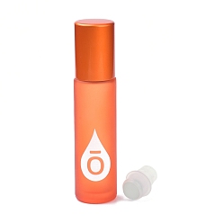 Orange Bouteilles de parfum vides d'huile essentielle de couleur de verre, avec capuchons en plastique pp et bille roulante, colonne, givré, orange, 2x8.5 cm, capacité: 10 ml (0.34 fl. oz)