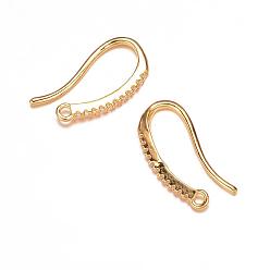 Golden Brass Micro Pave Cubic Zirconia Earring Hooks, Ear Wire, with Horizontal Loop, Golden, 19x9x2mm, Hole: 1mm, 18 Gauge, Pin: 1mm