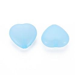 Bleu Ciel Clair Perles acryliques transparentes, teint, cœur, lumière bleu ciel, 13.5x14x6mm, Trou: 1.5mm, environ775 pcs / 500 g