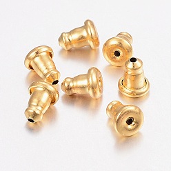Chapado en Oro Real 18K 304 tuercas del oído de acero inoxidable, pendiente trasero, real 18 k chapado en oro, 6x5 mm, agujero: 1 mm