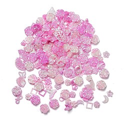 Rose Nacré Kits de recherche de fabrication de bijoux de style dégradé de couleur bricolage, y compris perle en plastique, cabochon, lien et pendentifs, Formes papillon/feuille/fleur/nœud papillon/coquille/étoile, perle rose, 8~34.5x8~40x2~11mm, Trou: 1~6mm, environ804 pcs / 500 g