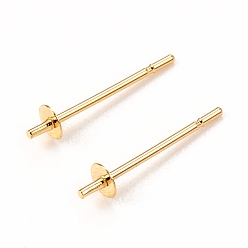 Real 18K Gold Plated 304 Stainless Steel Stud Earring Findings, for Half Drilled Beads, Real 18k Gold Plated, 14x3mm, Pin: 0.6mm