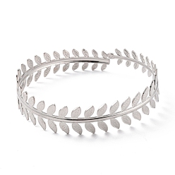 Platine Bande de manchette en forme de feuille, alliage ouvert brassards bracelet pour fille femmes, platine, diamètre intérieur: 3-3/8 pouce (8.7 cm)