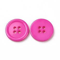 Rosa Caliente Botones de resina, teñido, plano y redondo, color de rosa caliente, 30x3 mm, agujero: 3 mm, 98 unidades / bolsa