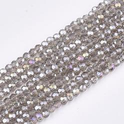 Light Grey Electroplate Glass Beads Strands, AB Color Plated, Faceted(32 Facets), Round, Light Grey, 4mm, Hole: 0.5mm, about 100pcs/strand, 14.2 inch