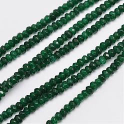 Dark Green Natural Malaysia Jade Beads Strands, Rondelle, Dyed, Faceted, Dark Green, 3~3.5x2mm, Hole: 0.8mm, about 137pcs/strand, 14.96 inch