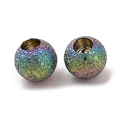 Rainbow Color Ion Plating(IP) 304 Stainless Steel Cord End, End Caps, Textured Round, Rainbow Color, 3mm, Hole: 1.2mm