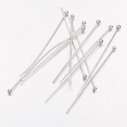 Silver Brass Ball Head Pins, Silver Color Plated, 30x0.6mm, 22 Gauge, Head: 1.5mm