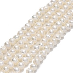 Beige Natural Cultured Freshwater Pearl Beads Strands, Potato, Beige, 4~6x5~7x5~6mm, Hole: 0.7mm, about 67~71pcs/strand, 13.58~14.25 inch(34.5~36.2cm)