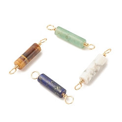Mixed Stone Natural Mixed Stone Connector Charms, with Light Gold Tone Eco-Friendly Brass Wire Double Loops, Column, 23~24x4mm, Hole: 2~2.5mm