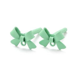 Light Green Alloy Stud Earring Findings, with 925 Sterling Silver Pins and Loop, Bowknot, Light Green, 11x15x4mm, Hole: 1.2mm, Pin: 0.7mm