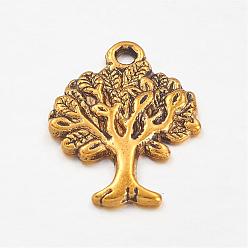 Antique Golden Tibetan Style Alloy Pendants, Tree of Life Charms, Cadmium Free & Lead Free, Antique Golden, 22x17x2mm, Hole: 2mm