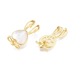 Real 18K Gold Plated Brass Brooch Findings, Lapel Pin Findings with Shell, for Half Drilled Beads, Rabbit, Real 18K Gold Plated, 43.5x20x8mm, Pin: 1mm