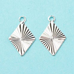 925 Sterling Silver Plated Brass Charms, Long-Lasting Plated, Cadmium Free & Lead Free, Rhombus, 925 Sterling Silver Plated, 13x8x0.2mm, Hole: 1.2mm