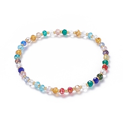 Couleur Mélangete Perles de boulier à facettes en verre galvanisé bracelets extensibles, avec des perles en verre de graine, couleur mixte, 2-1/8 pouce (5.5 cm)