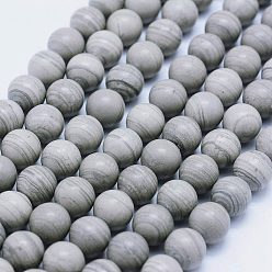 Línea Plata Piedra Línea de plata natural hebras de perlas de jaspe, rondo, 8 mm, agujero: 1 mm
