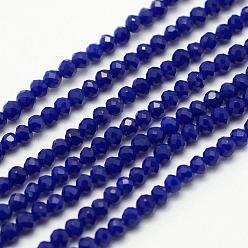 Bleu Brins de perles en quartz synthétique à facettes, teint, ronde, bleu, 2mm, Trou: 0.5mm, Environ 200 pcs/chapelet, 15.5 pouce (39.5 cm)