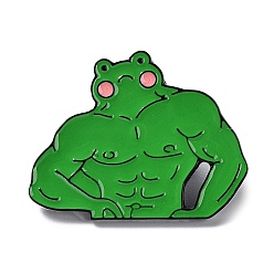 Green Black Zinc Alloy Brooches, Muscular Fitness Frog Enamel Pins, Green, 24x31.5x1mm