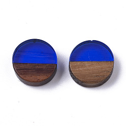 Blue Resin & Wood Cabochons, Flat Round, Blue, 10x2.5~4mm