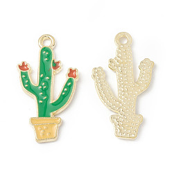 Vara de Oro Pálido Colgantes de la aleación del esmalte, encanto de cactus, dorado, vara de oro pálido, 29x16x1.5 mm, agujero: 2 mm