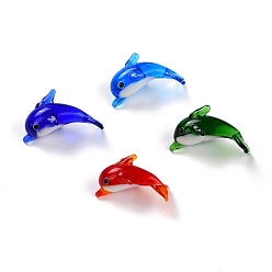 Mixed Color Handmade Lampwork Beads, Dolphin, Mixed Color, 25x15x11mm, Hole: 1.4mm