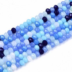 Cornflower Blue Opaque Glass Beads Strands, Imitation Jade Glass, Faceted Rondelle, Cornflower Blue, 3x2mm, Hole: 0.8mm, about 186~193pcs/strand, 17.13 inch~17.32 inch, (43.5cm~44cm)