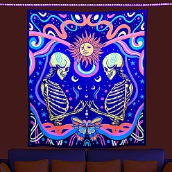 Skeleton Tapisserie murale en polyester trippy à la lumière noire réactive aux uv, pour la décoration du salon de la chambre, rectangle, squelette, 1300x1500mm