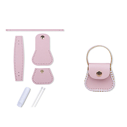 Pink DIY Purse Making Kit, Including Cowhide Leather Bag Accessories, Iron Needles & Waxed Cord, Pink, 5x5.3cm