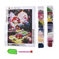 House DIY 5D Diamond Painting Full Drill Kits, Including Canvas Painting Cloth, Resin Rhinestones, Diamond Sticky Pen, Tray Plate, Glue Clay, House Pattern, 300x300x0.3mm, Rhinestone: about 3mm in diameter, 1mm thick, 24 bags
