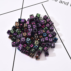(52) Непрозрачная лаванда Крафтить черные акриловые бусины, куб со смешанным цветом смешанное выражение, 6x6x6 мм, отверстия: 3.5 мм, около 100 шт / мешок