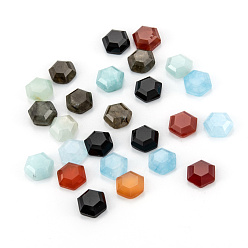 Mixed Stone Natural & Synthetic Gemstone Cabochons, Faceted, Hexagon, 7.5x7x3mm