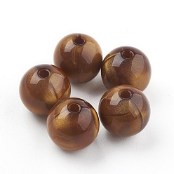 Brun Saddle Perles acryliques, perles d'imitation oeil de tigre, ronde, selle marron, 13~13.5mm, trou: 2 mm, environ 340 pcs / 500 g