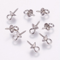 Stainless Steel Color 201 Stainless Steel Peg Bails Pendants, for Half-driled Beads, Stainless Steel Color, 10x5mm, Hole: 2mm, Pin: 1mm