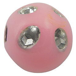 Pink Opaque Acrylic Beads, Metal Enlaced, Round, Pink, 8mm, Hole: 2mm, about 2300pcs/500g