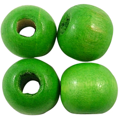 Зеленый Природных шарики древесины, , круглые, окрашенные, зелёные, 8x7 мм, Отверстие : 3 мм , около 6000 шт / 1000 г