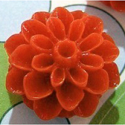 Orange Red Resin Cabochons, Flower, Size: about 15mm in diameter, 8mm thick.