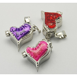 Mixed Color Brass Prayer Box Pendants, Enamel, Heart, Platinum Color, Mixed Color, Size: about 22mm long, 20mm wide, 11mm thick, hole: 4mm wide, 6mm long