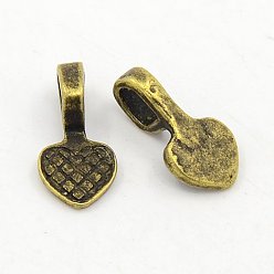 Antique Bronze Tibetan Style Glue-on Flat Pad Bails, Lead Free & Cadmium Free & Nickel Free, Heart, Antique Bronze, 16x8x1mm, Hole: 4mm