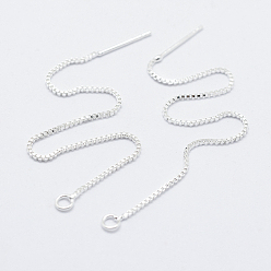 Silver Brass Stud Earring Findings, with Loop, Long-Lasting Plated, Ear Threads, Silver Color Plated, 100x1x1mm, Hole: 1.5mm, Pin: 0.7mm