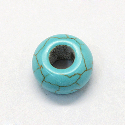Turquoise Perles Européennes turquoises synthétiques, Perles avec un grand trou   , teint, rondelle, turquoise, 13~14x8~8.5mm, Trou: 5~6mm